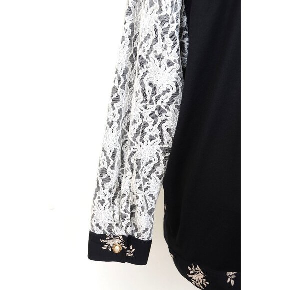 Lacy After Noon PLUS 2X Floral Lace Pearl Button Down Shirt Blouse Made in USA - Picture 2 of 12